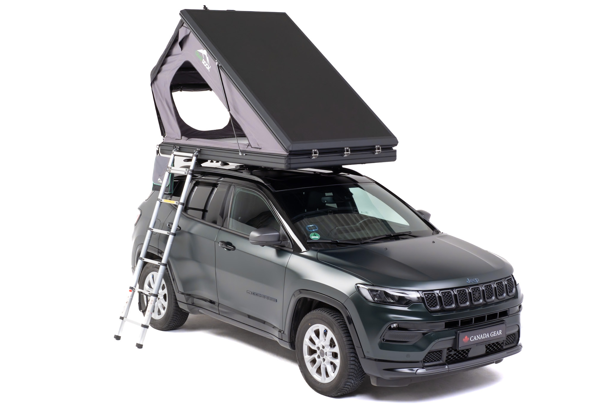 Tenda da tetto Gear Rock Revelstoke Pro aperta  su fuoristrada Jeep Compass